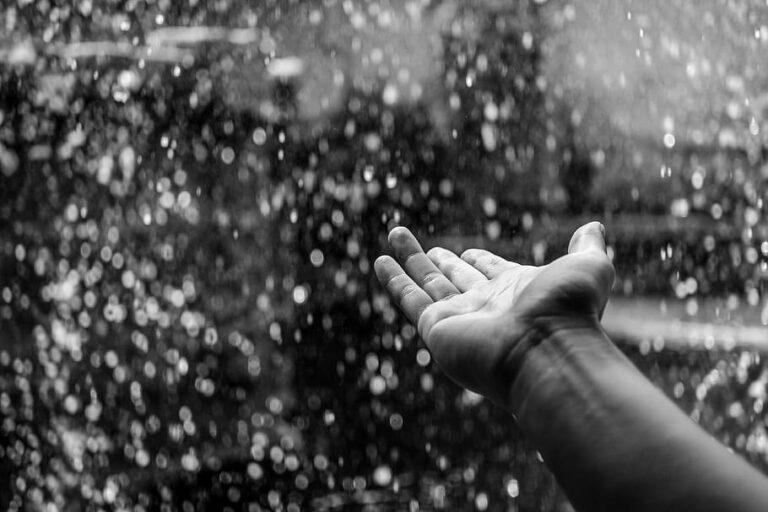 black-and-white-hand-person-raining